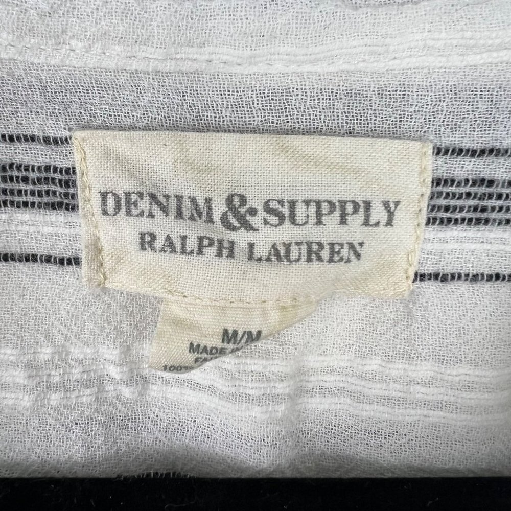 RALPH LAUREN Denim & Supply White Striped Henley High Low Peasant Boho Top, M - Picture 3 of 7